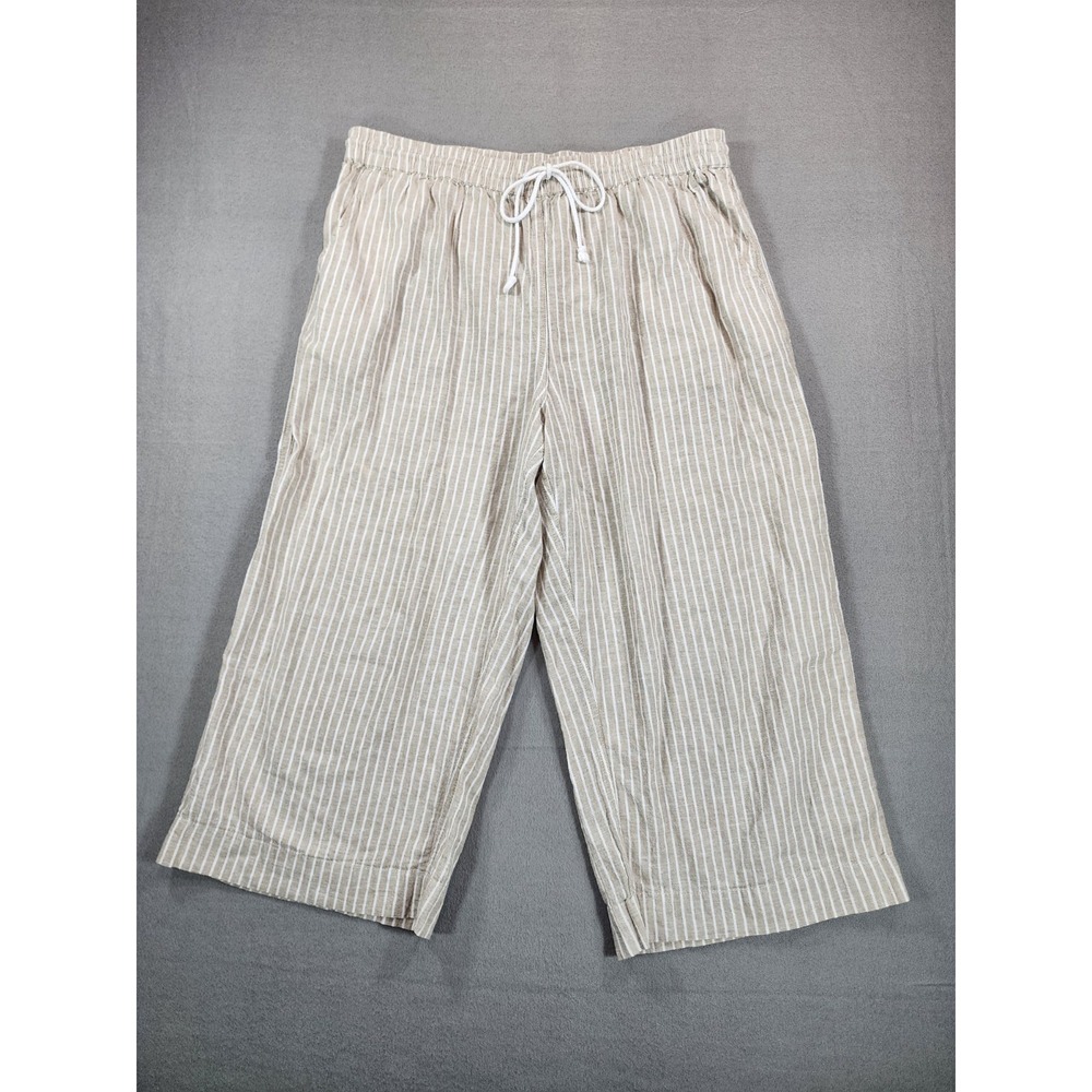 Beachlunchlounge Striped Linen Blend Pant Large Beige Coastal Beach Resort